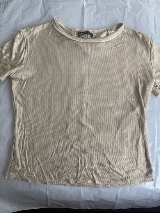 Zara Tops - Zara Beige Ribbed Short Sleeve Tee